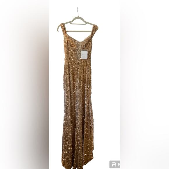 Gold Sequin Maxi Dress Womens Size 2 Party Guest Formal Gown Elegant Prom NWTF - Picture 3 of 16